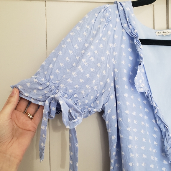 For Love and Lemons Baby Blue Sweetheart Wrap Mini Dress Small - Picture 5 of 13
